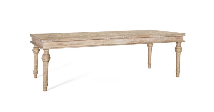 GINER Y COLOMER Mesa de Comedor 200 cm de Madera de Mango Maciza con Talla Geométrica y Acabado en Pátina Blanca, Estilo Rústico Vintage