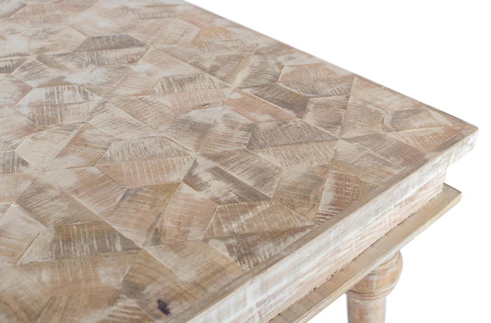 GINER Y COLOMER Mesa de Comedor 200 cm de Madera de Mango Maciza con Talla Geométrica y Acabado en Pátina Blanca, Estilo Rústico Vintage