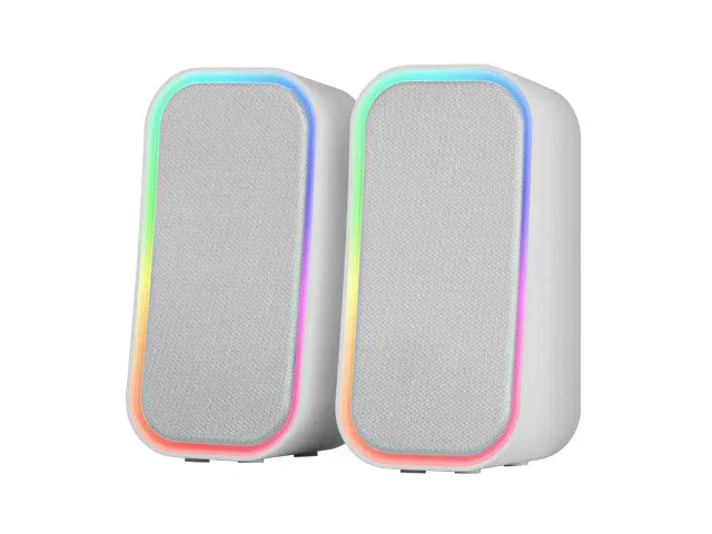 Mars Gaming Altavoces MS-OM Gaming PC 20W, Bluetooth 5.3 y AUX-IN, Iluminación RGB Dinámica, Color Blanco, Sistema 2.0, Con Caja de Control y Cable USB, Para Juegos y Música