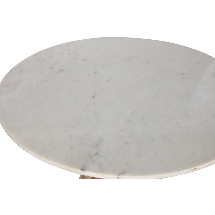 DKD Home Decor Mesa de Comedor de Acacia y Mármol 115x115x76 cm Blanco y Natural