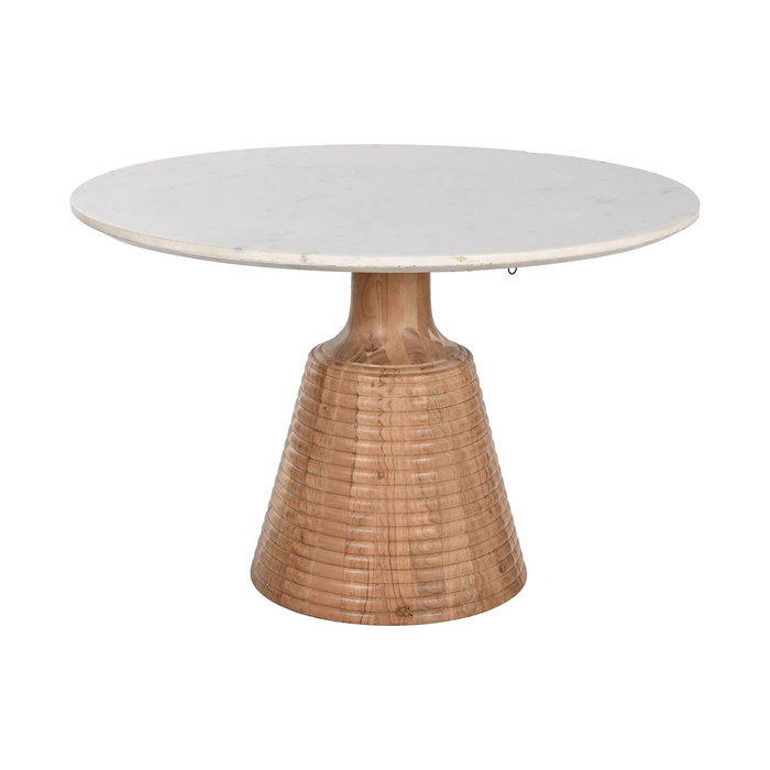 DKD Home Decor Mesa de Comedor de Acacia y Mármol 115x115x76 cm Blanco y Natural