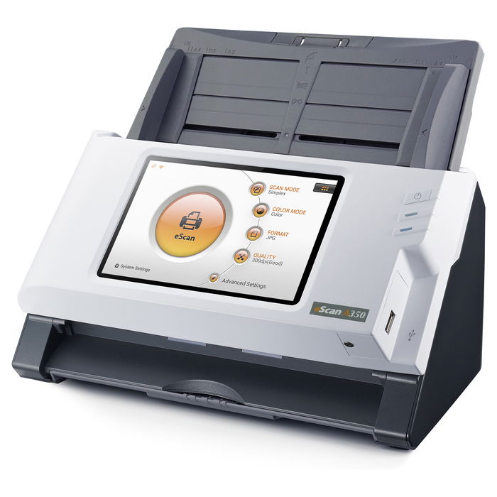 Plustek Escaner A350 Essential, 600x600 DPI, Escaner a Color, Escaneo Dúplex, Negro/Blanco, Pantalla LED 7"