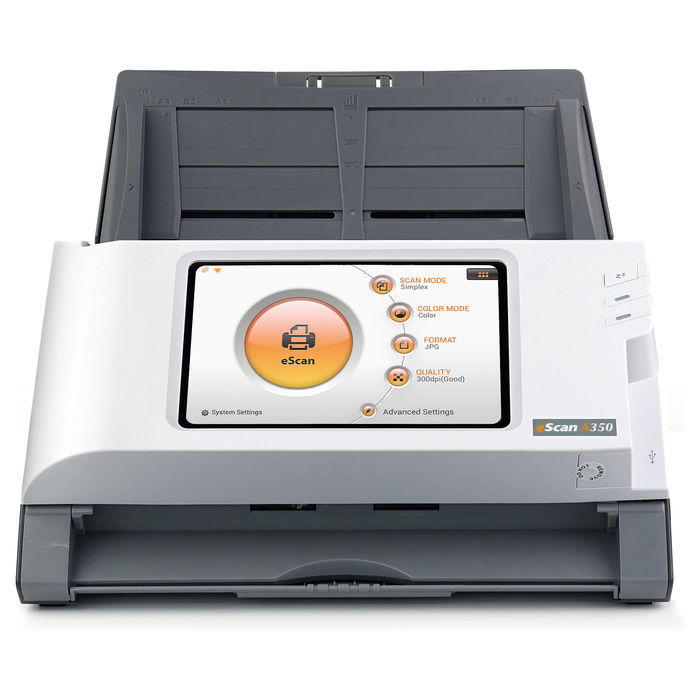 Plustek Escaner A350 Essential, 600x600 DPI, Escaner a Color, Escaneo Dúplex, Negro/Blanco, Pantalla LED 7"