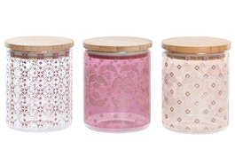 DKD Home Decor Bote de Borosilicato y Bambú Pixel Love 700 ml (Surtido de 3 unidades)