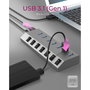 ICY BOX IB-HUB1701-C3 Hub USB 3.0 7 Puertos con Interruptores Individuales, Alimentación Externa, Conectividad Plug & Play (Gris Antracita/Aluminio)