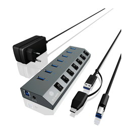 ICY BOX IB-HUB1701-C3 Hub USB 3.2 de 7 puertos con interruptor individual
