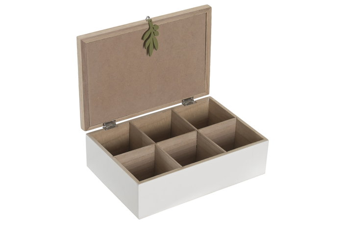 DKD Home Decor Caja Infusiones Mediterraneo Shabby Verde Natural 16 x 7.5 x 24 cm (4 Unidades)