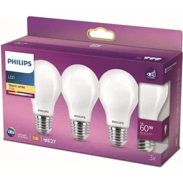 Philips PHI8719514266759 Bombilla LED E27 60W Blanco Cálido Paquete de 3