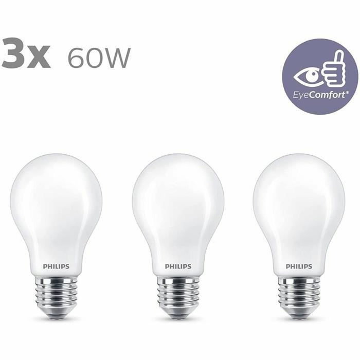 Philips Paquete de 3 Bombillas LED A60 E27 7W 806Lm 2700K Blanco Cálido
