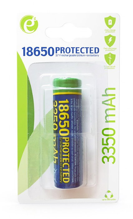 GEMBIRD Pila Recargable 18650 de Iones de Litio, 3350 mAh, Batería para Linternas, Ventiladores USB, Kit de Vapeo