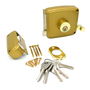 Micel Cerradura de Sobreponer CRS02, 50 x 100 mm, Acabado Oro, Mano Derecha, con Cilindro Redondo de 5 Pines y 5 Llaves Serreta