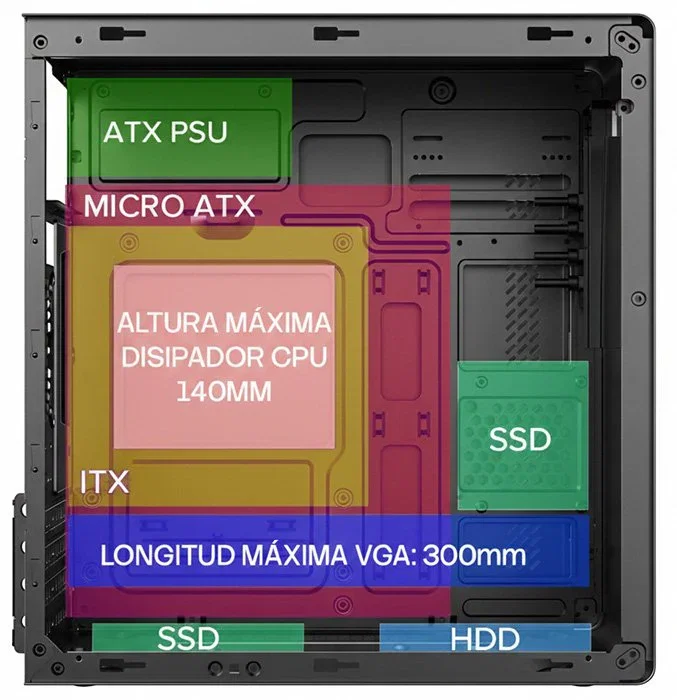 Coolbox COO-PCM640C-0 Caja PC Micro ATX M640C Semitorre Negra sin Fuente 2 USB 3.2 (1xA 1xC) Compatible con GPU hasta 300mm