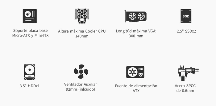 Coolbox COO-PCM640C-0 Caja PC Micro ATX M640C Semitorre Negra sin Fuente 2 USB 3.2 (1xA 1xC) Compatible con GPU hasta 300mm