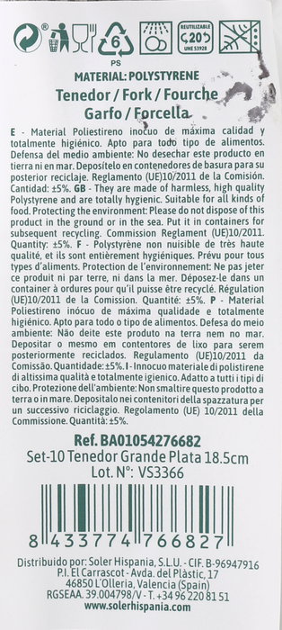 Algon Set 10 Tenedores Grandes de Plata 18.5 cm (24 Unidades)