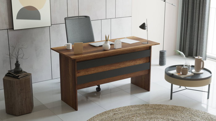 Hanah Home Vo1-Ba Mesa de Estudio Moderna Novedosa 140x73.8x60cm Nogal y Antracita Tablero Partículas Melamina 18mm Hanah Home Vo1-Ba Mesa de Estudio Moderna Novedosa 140x73.8x60cm Nogal y Antracita Tablero Partículas Melamina 18mm