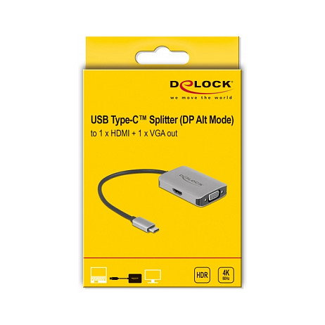 DeLOCK Divisor USB Type-C (Modo DP Alt) 1x HDMI + 1x VGA 4K Ultra HD 60 Hz