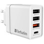 Verbatim Cargador de Pared 30W con 4 Puertos (1x USB-C PD y 3x USB-A) - Blanco