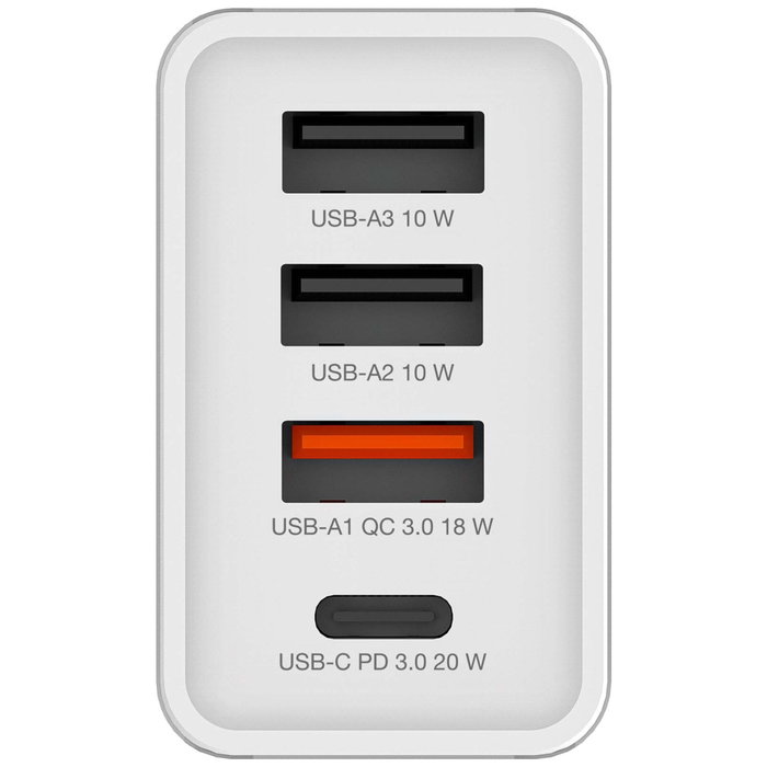Verbatim Cargador de Pared 30W con 4 Puertos (1x USB-C PD y 3x USB-A) - Blanco