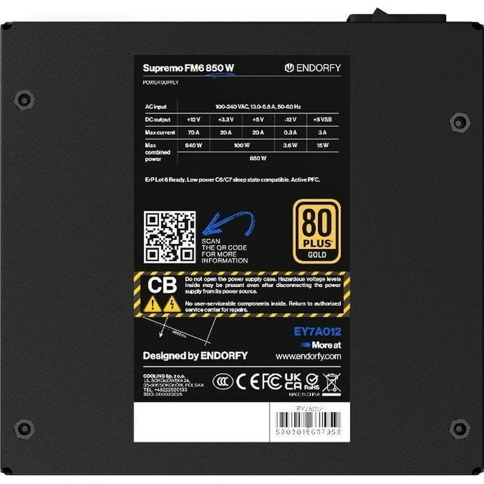 Endorfy Supremo FM6 850 W 80 PLUS Gold Black ATX Modular PSU