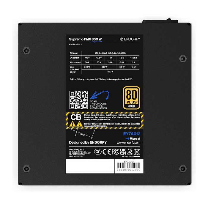 ENDORFY Supremo FM6 850W 80 Plus Gold Fuente de Alimentación Modular ATX 3.1 ENDORFY Supremo FM6 850W 80 Plus Gold Fuente de Alimentación Modular ATX 3.1