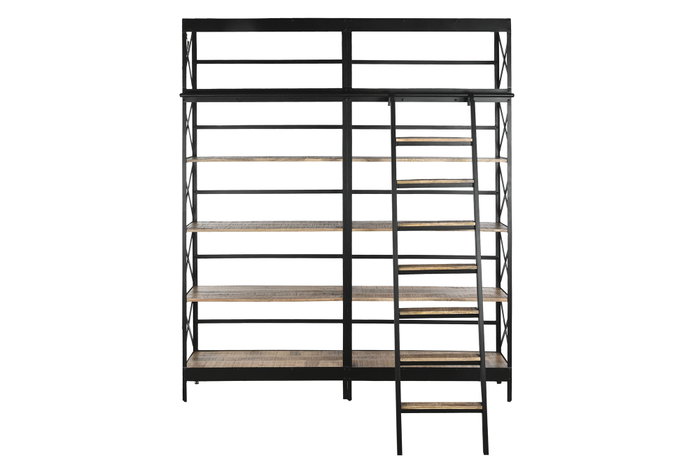 DKD Home Decor Estantería Loft Negro Natural 180 x 35 x 220 cm Metal Mango 5 Estantes DKD Home Decor Estantería Loft Negro Natural 180 x 35 x 220 cm Metal Mango 5 Estantes