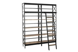 DKD Home Decor Estantería Loft Negro Natural 180 x 35 x 220 cm Metal Mango 5 Estantes
