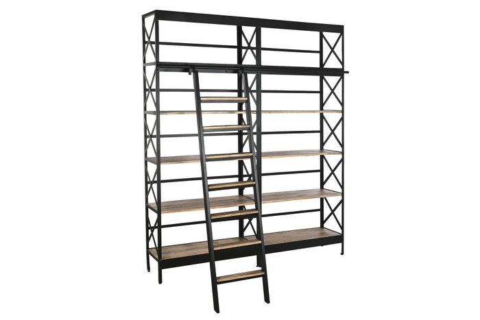 DKD Home Decor Estantería Loft Negro Natural 180 x 35 x 220 cm Metal Mango 5 Estantes DKD Home Decor Estantería Loft Negro Natural 180 x 35 x 220 cm Metal Mango 5 Estantes