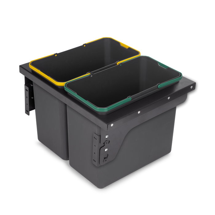 Emuca Contenedor de reciclaje para fijación lateral en mueble de cocina Recycle 2x24litros, Acero, Plástico gris antracita