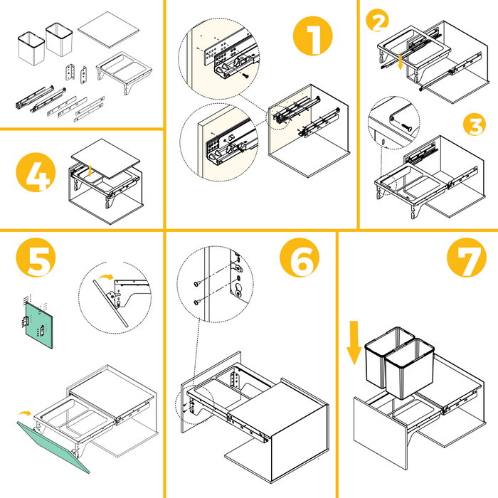 Emuca Contenedor de reciclaje para fijación lateral en mueble de cocina Recycle 2x24litros, Acero, Plástico gris antracita Emuca Contenedor de reciclaje para fijación lateral en mueble de cocina Recycle 2x24litros, Acero, Plástico gris antracita