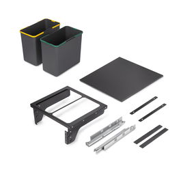 Emuca Contenedor de reciclaje para fijación lateral en mueble de cocina Recycle 2x24litros, Acero, Plástico gris antracita