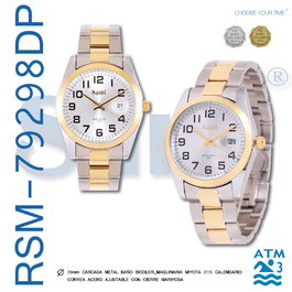 SAMI Reloj Unisex 12 Números con Fecha 3ATM Bicolor IPG Correa Acero Inoxidable