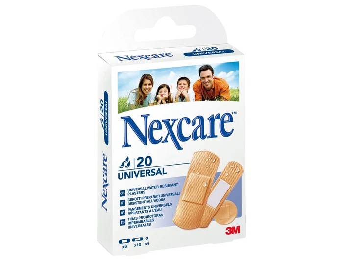 Nexcare Tira Protectora Impermeable Hipoalergénica para Heridas y Cortes, Plástico, Caja de 20 Unidades Surtidas