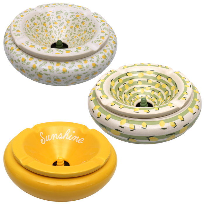 Home Deco Factory Cenicero Agua XXL, Colección Bain De Soleil, Diámetro 24 cm, Altura 10 cm, Modelo Surtido (Limones, Rayas, Sunshine)
