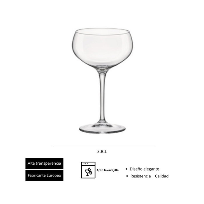 Bormioli Copa Cocktail Cristal - 165 mm de Alto, Capacidad 30 cl (Set de 6)