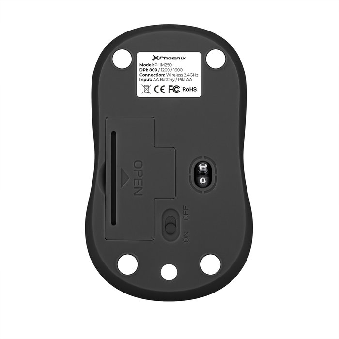Phoenix technologies Ratón Inalámbrico M250 2.4 GHz Silencioso Compacto Ergonómico Plug and Play Batería AA Color Negro Phoenix technologies Ratón Inalámbrico M250 2.4 GHz Silencioso Compacto Ergonómico Plug and Play Batería AA Color Negro