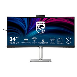 Philips 34B2U6603CH Monitor Curvo 34 Pulgadas 21:9 3440x1440 WQHD 120Hz HDR400 550cd/m² USB-C 100W Altavoces 5MP Cámara Gris