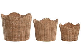 DKD Home Decor Set de 3 Cestas de Ratán y Metal Natural 30x30x25 cm