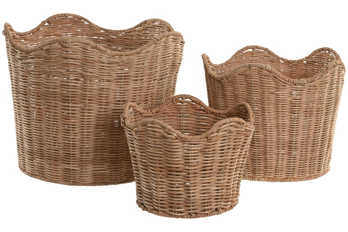 DKD Home Decor Set de 3 Cestas de Ratán y Metal Natural 30x30x25 cm DKD Home Decor Set de 3 Cestas de Ratán y Metal Natural 30x30x25 cm