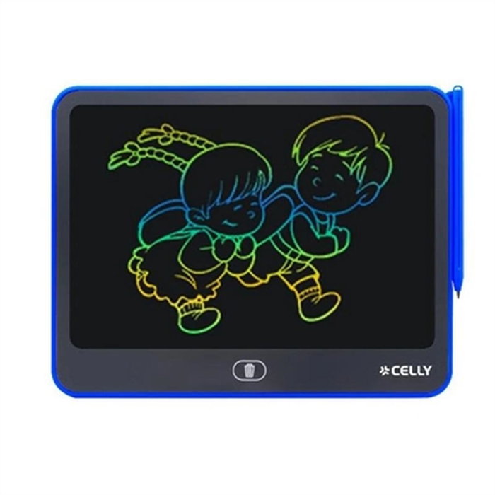 Celly KIDSBOARD Pizarra de Dibujo Infantil Azul, Resistente al Agua con Plumier y Plumón Stylus, Borrado con un Botón