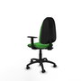 Silla de oficina Algarra con mecanismo Contacto permanente básico tapizada con Tela color Verde. Equipada con Base poliamida negra, Brazos 1D y Ruedas de parqué