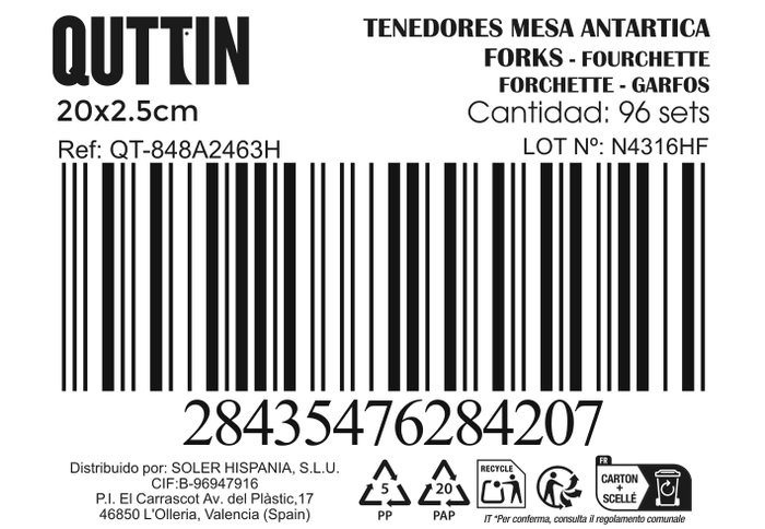Quttin Set de 3 Tenedores de Mesa Antartica 2mm