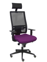 Silla de oficina Horna con mecanismo Sincro tapizada con Tela color Morado y malla color Negro. Equipada con lumbar 1D, Brazos 1D, Cabecero Fijo y Ruedas de parqué