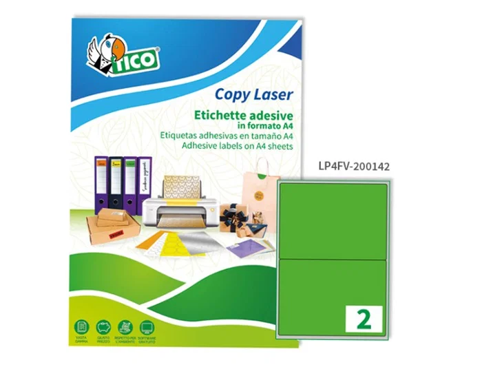 Avery Etiqueta Adhesiva Verde Fluorescente Permanente FSC 200x142 mm Caja 140 Unidades Láser/Inkjet/Fotocopia