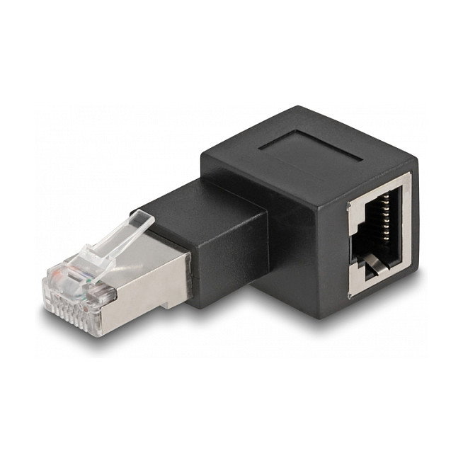 DeLOCK Adaptador RJ45 Macho a RJ45 Hembra Cat.6A 90° Derecha Negro