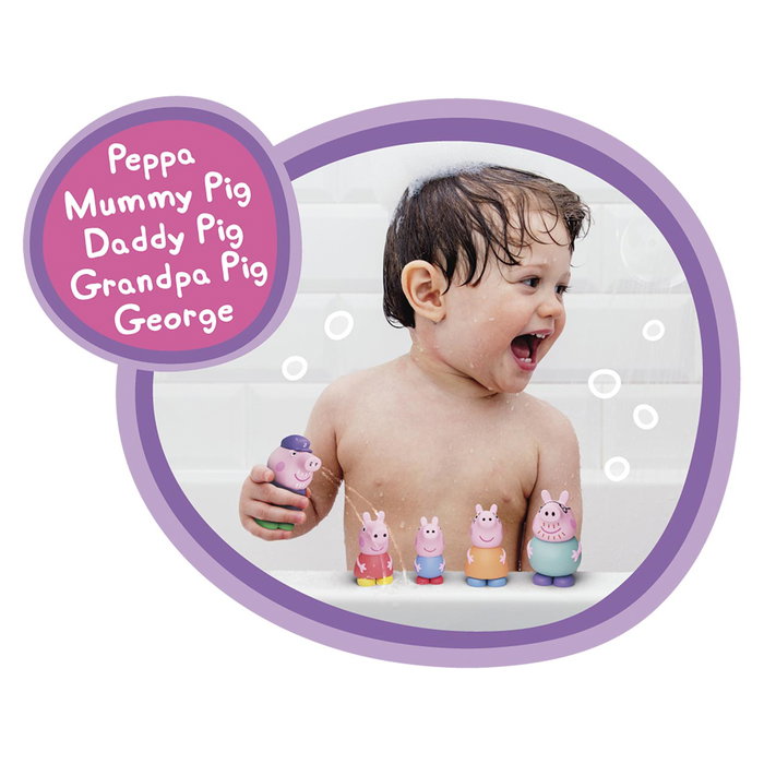 Peppa Pig Familia Peppa, George, Mamapig, Papapig y AbueloPig - 5 Figuras de Baño de Goma - Juguete de Agua, Multilingüe, +12 Meses