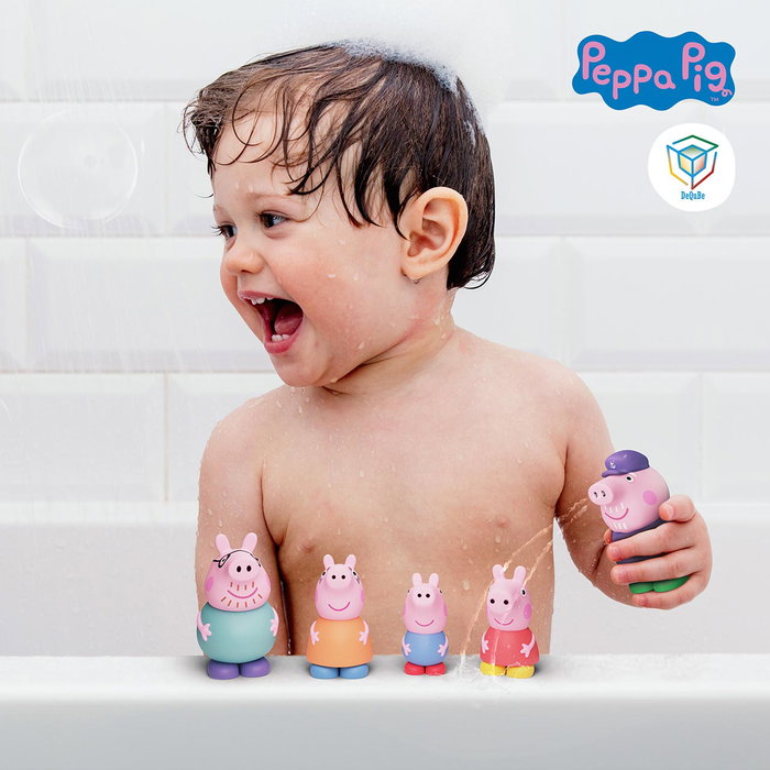 Peppa Pig Familia Peppa, George, Mamapig, Papapig y AbueloPig - 5 Figuras de Baño de Goma - Juguete de Agua, Multilingüe, +12 Meses