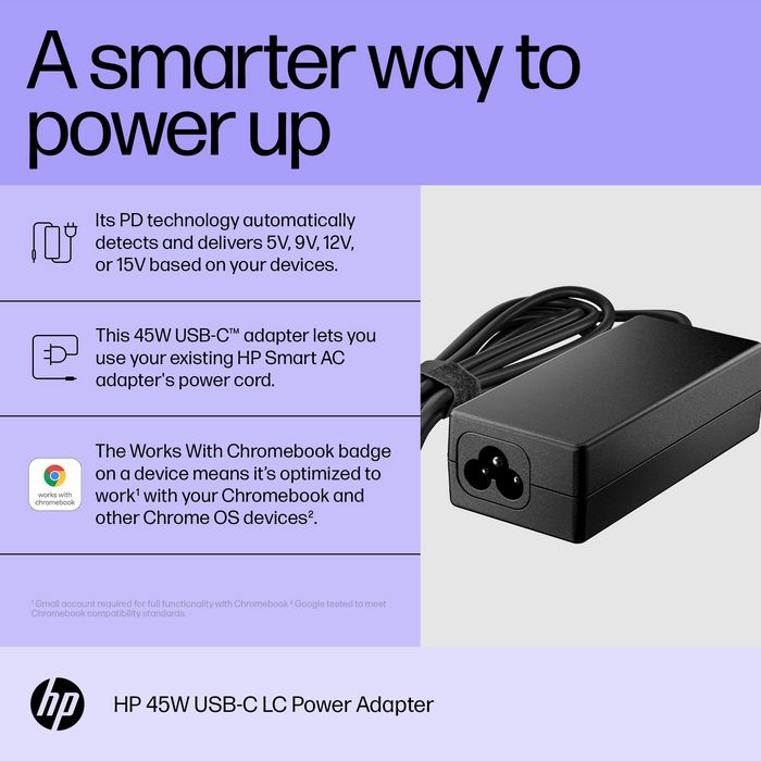HP 45W USB-C LC Power Adapter - Cargador original para Chromebook HP 45W USB-C LC Power Adapter - Cargador original para Chromebook