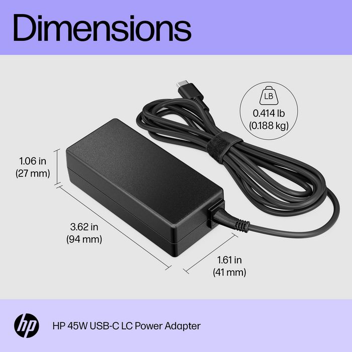 HP 45W USB-C LC Power Adapter - Cargador original para Chromebook HP 45W USB-C LC Power Adapter - Cargador original para Chromebook