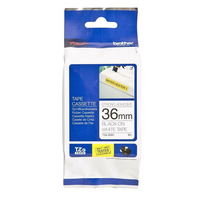 Brother Cinta laminada Blanco / negro (Superadhesiva) 36mm Brother Cinta laminada Blanco / negro (Superadhesiva) 36mm