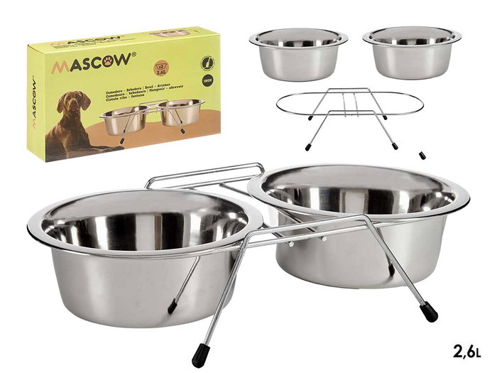 MASCOW Set 2 Comederos Acero Inoxidable para Mascota 2600ml Antideslizante 52x29x12cm (Set de 6) MASCOW Set 2 Comederos Acero Inoxidable para Mascota 2600ml Antideslizante 52x29x12cm (Set de 6)